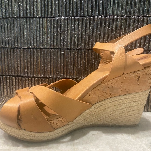 Jimmy Choo Tan Leather Cork Wedge Sandals - Picture 4 of 5
